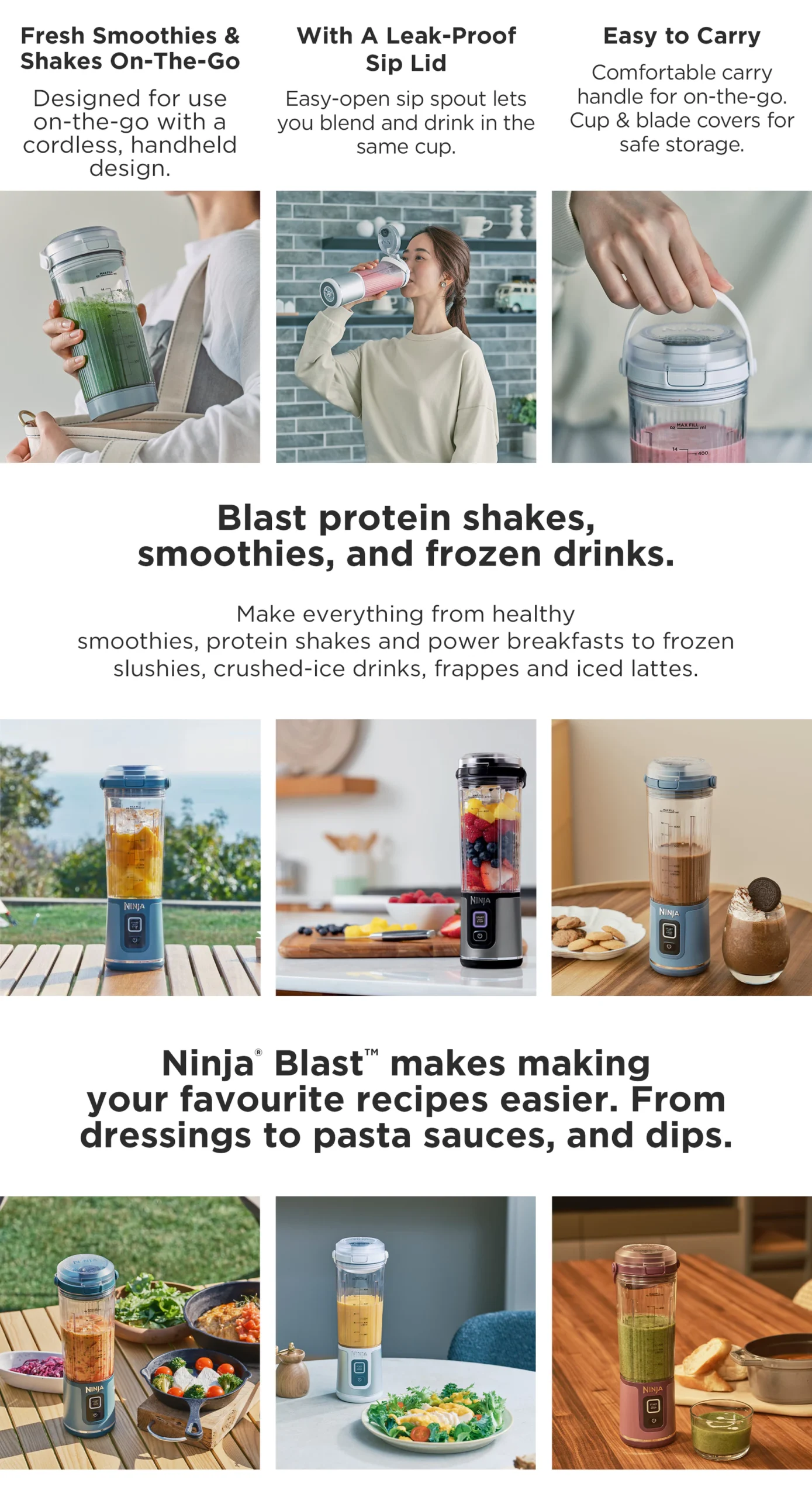 Ninja Blast Portable blender, 530 - milliliter capacity, USB - C charging cable, capable of crushing ice, lightweight and portable, BPA - free，Ninja BC151SM