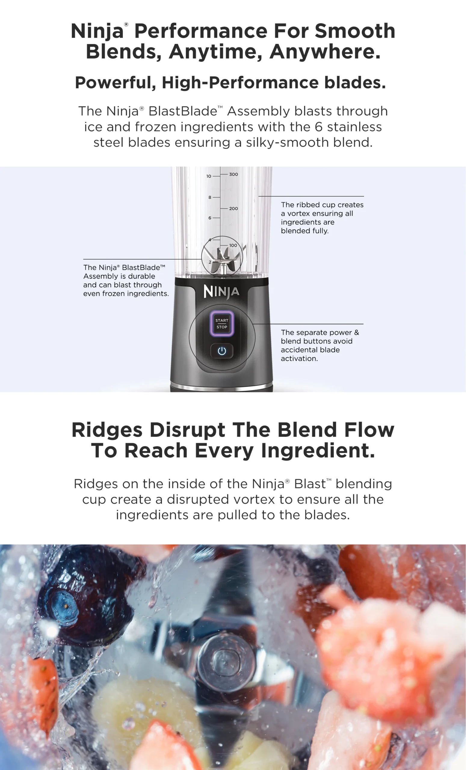 Ninja Blast Portable blender, 530 - milliliter capacity, USB - C charging cable, capable of crushing ice, lightweight and portable, BPA - free,Ninja BC151SM