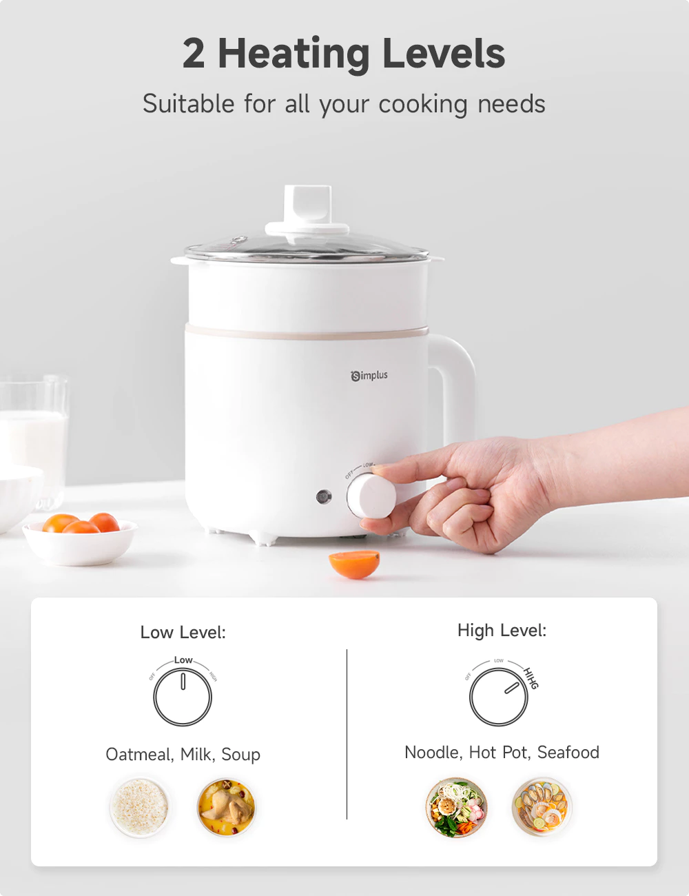 Simplus 1.7 - liter rice cooker with 630 - watt rapid heating, non - stick coating and two - temperature settings DZGH011