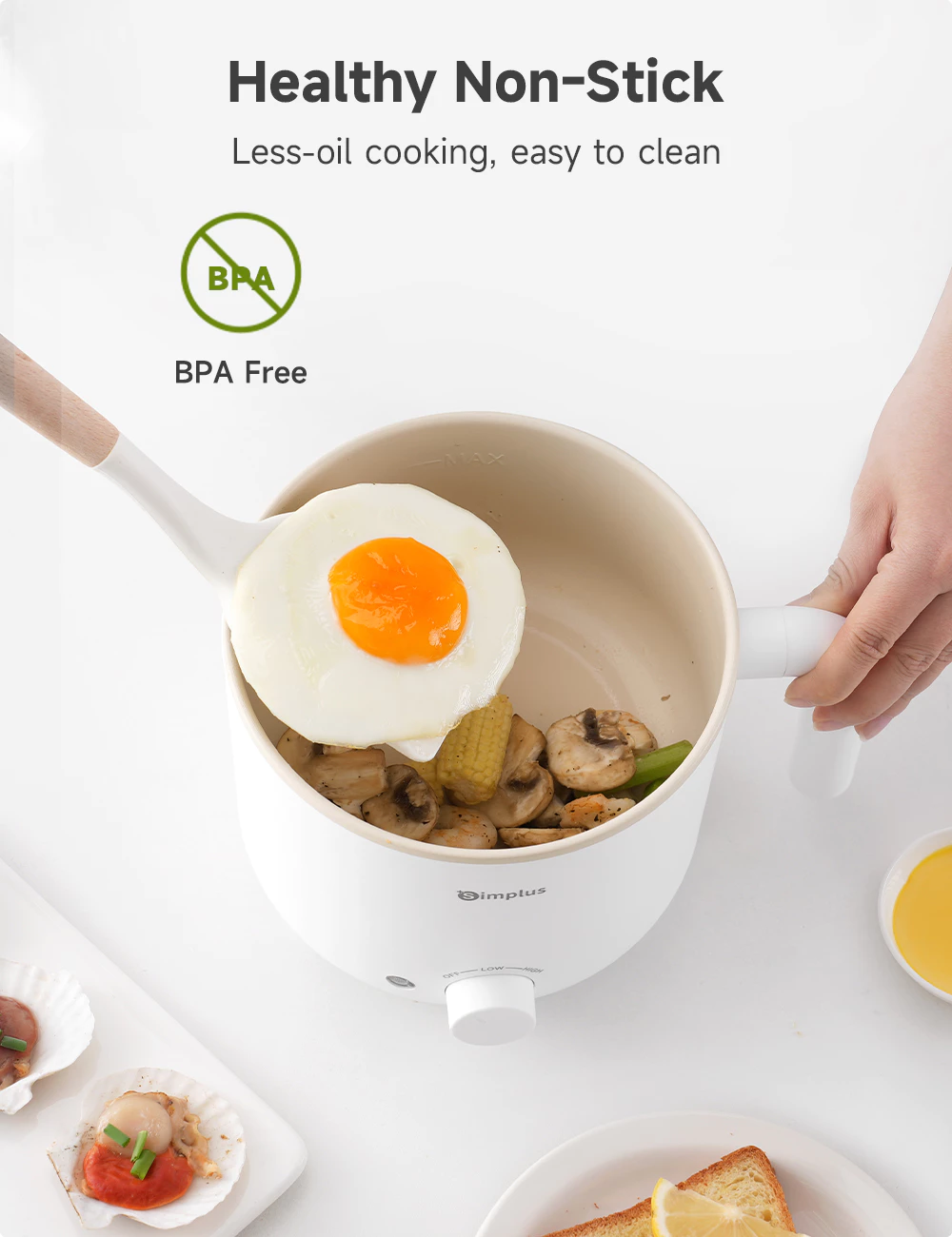 Simplus 1.7 - liter rice cooker with 630 - watt rapid heating, non - stick coating and two - temperature settings DZGH011