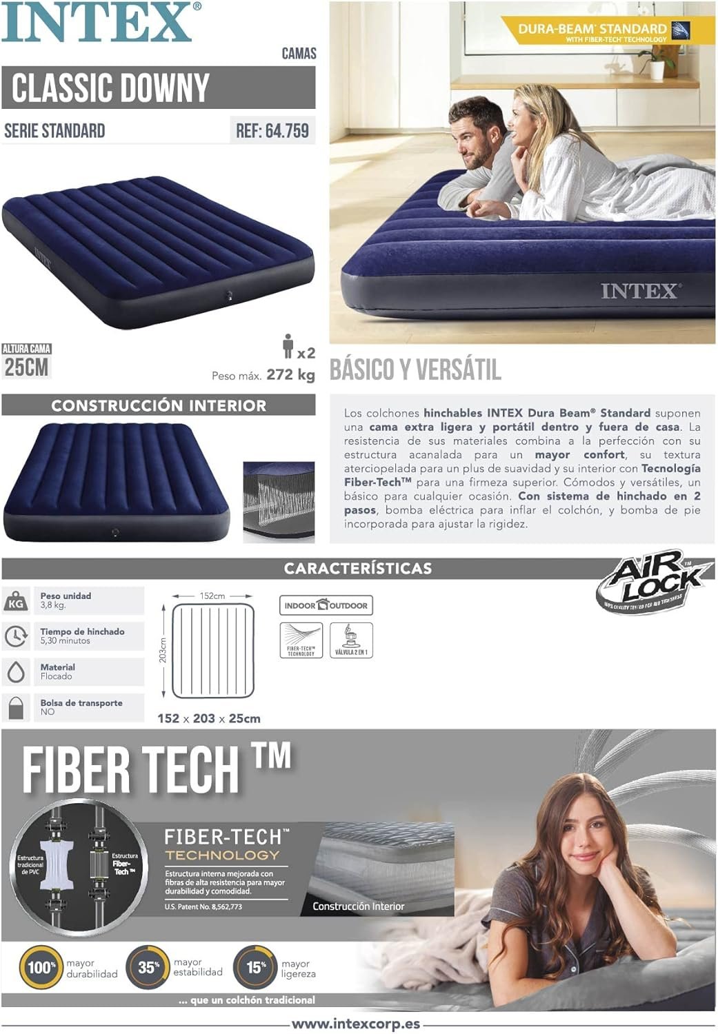 Intex Classic Downy Blue Dura-Beam Serie Twin Luftbett - Image 14