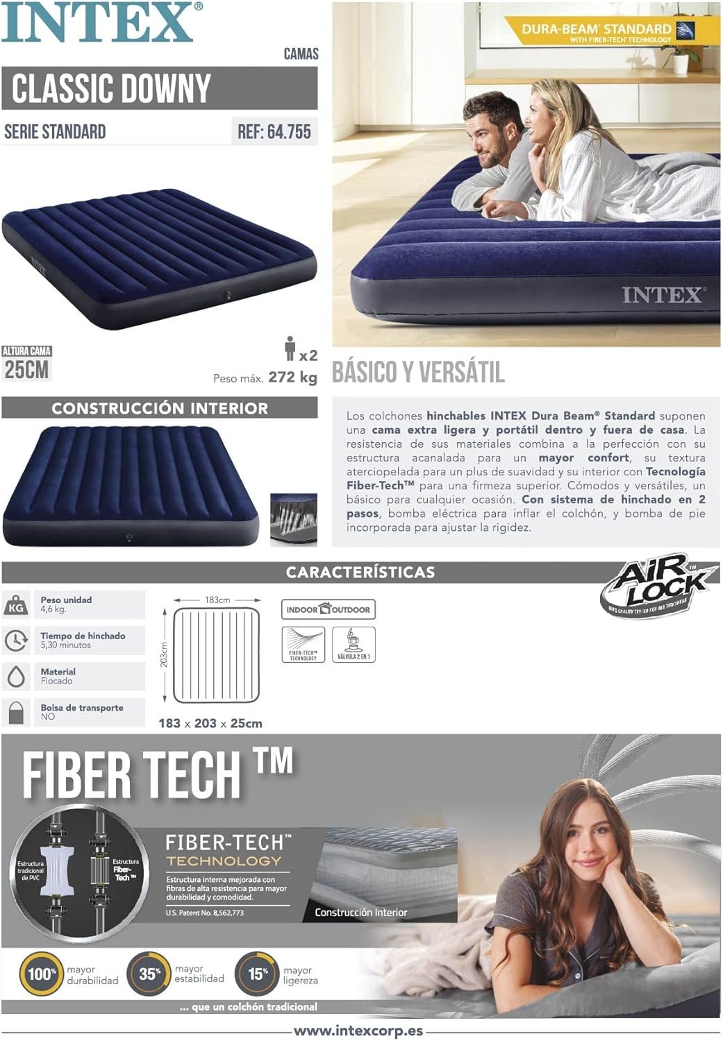 Intex Classic Downy Blue Dura-Beam Serie Twin Luftbett - Image 32
