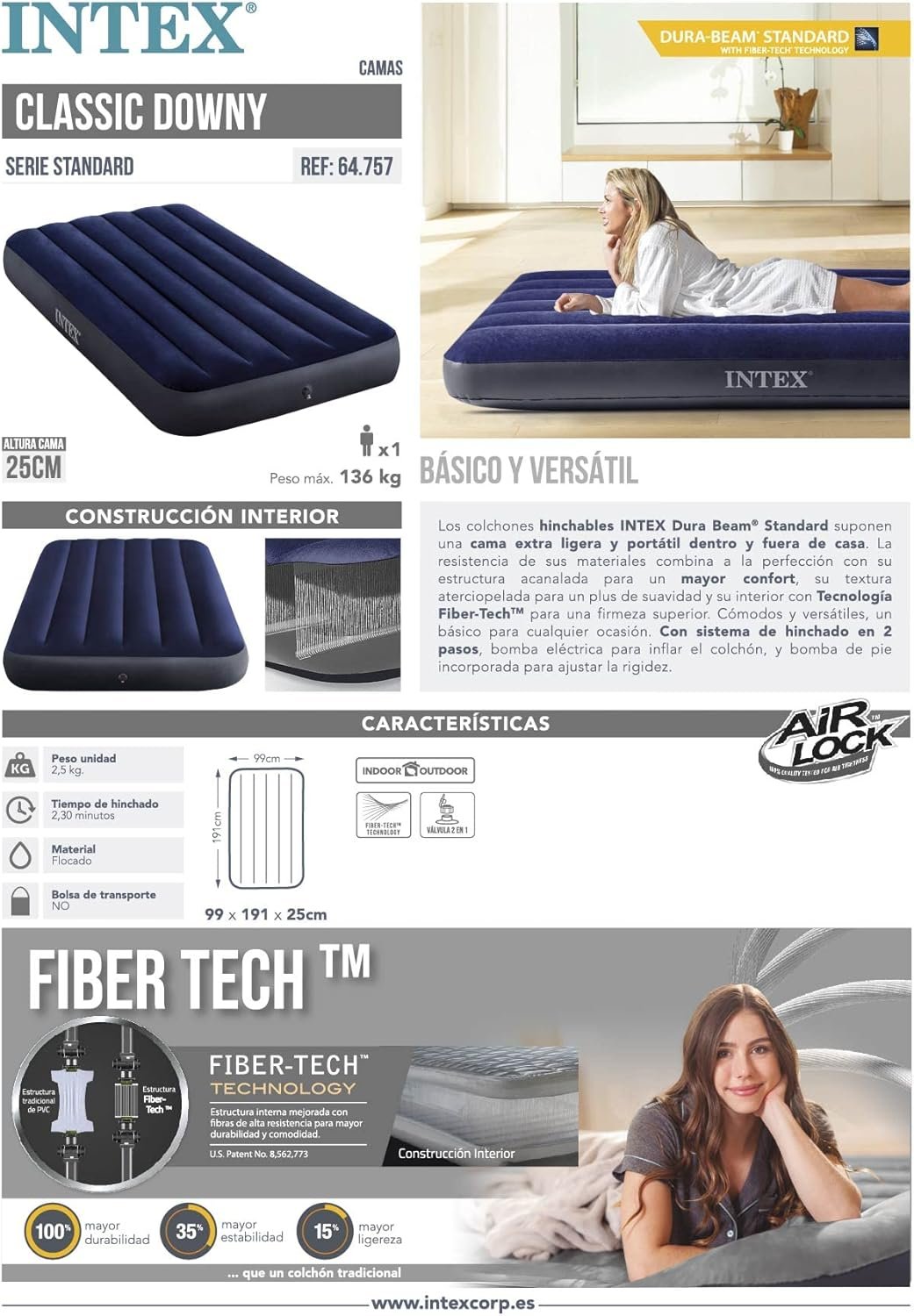 Intex Classic Downy Blue Dura-Beam Serie Twin Luftbett - Image 22