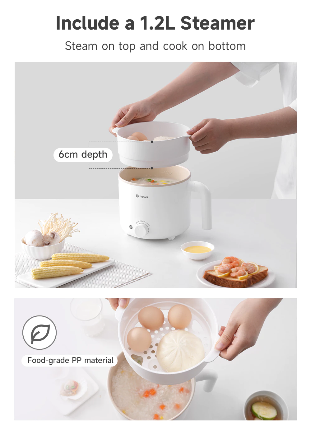 Simplus 1.7 - liter rice cooker with 630 - watt rapid heating, non - stick coating and two - temperature settings DZGH011