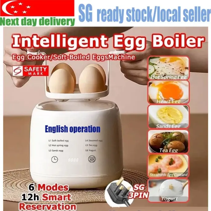 【sg-seller】🔥 Household Mini Egg Cooker - Auto Power-Off, 7 Modes, Breakfast Cooker, 3-Pin Plug