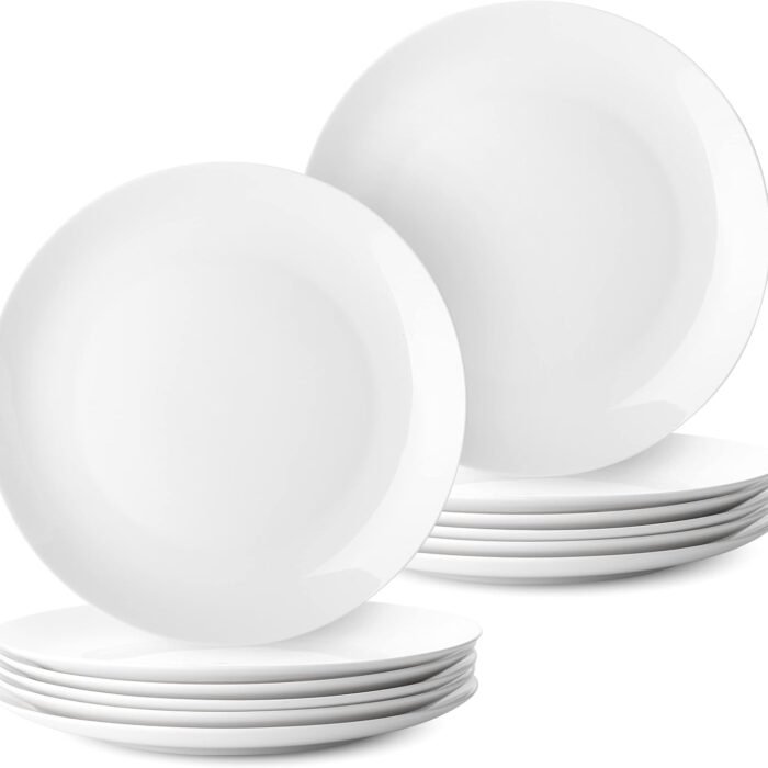 BTaT- White Dinner Plates. 10.5 inch. Set of 12. Restaurant Dishes. White Porcelain Dinner Plates. Christmas Gifts