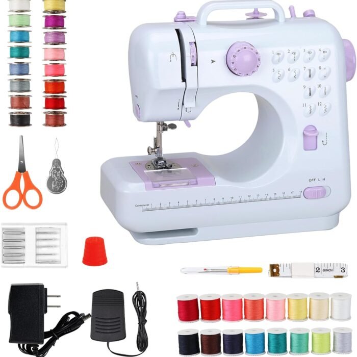 Mini Sewing Machine for Beginners. Portable Electric Sewing Machine with Dual Speed. 12 Built-in Stitches. Foot Pedal. and Accessories Kit for Home DIY Projects & Gift