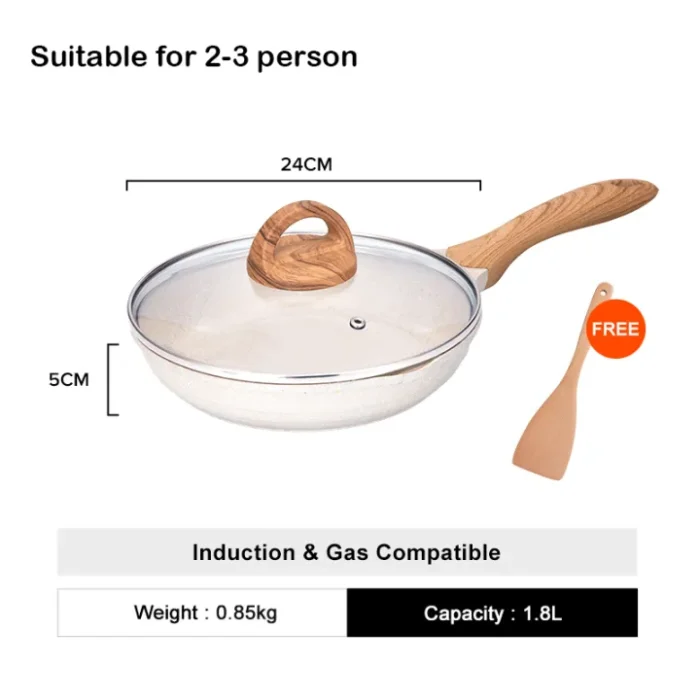 JEETEE White Granite Stone Non Stick Frying Pan with Cover Kawali Sale Cooking Pan Non Stick Frying Fan Induction Compatible