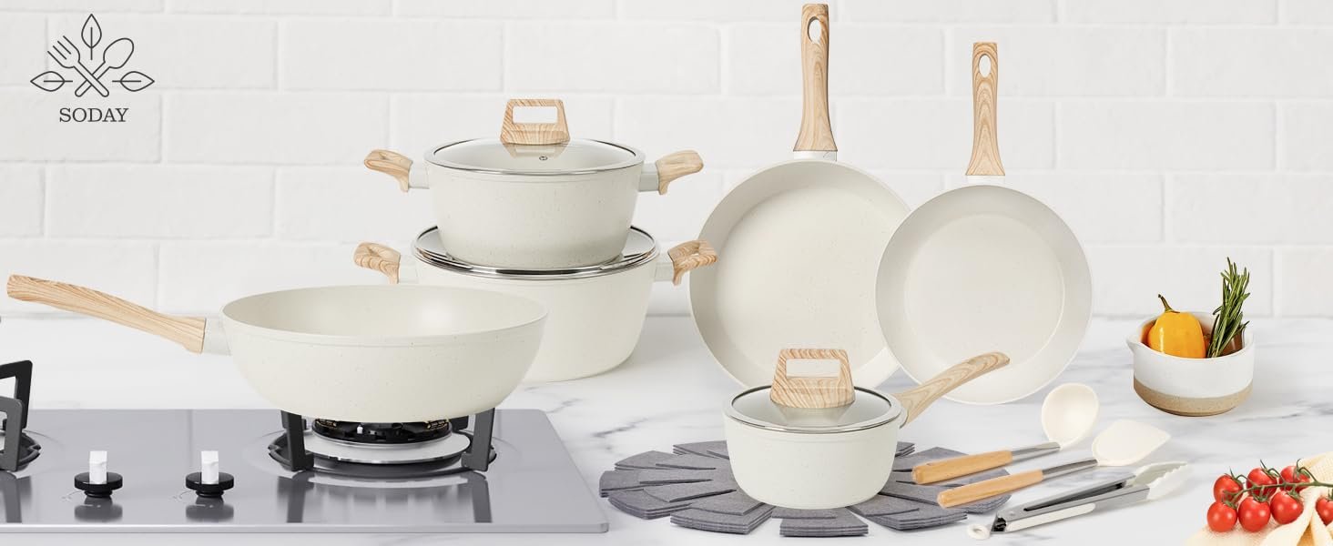 【One - Day Only】17 - Piece Non - stick Cookware Set。