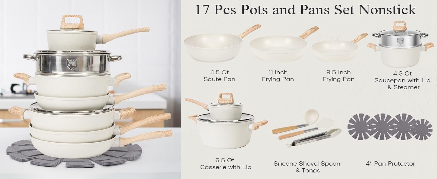 【One - Day Only】17 - Piece Non - stick Cookware Set。