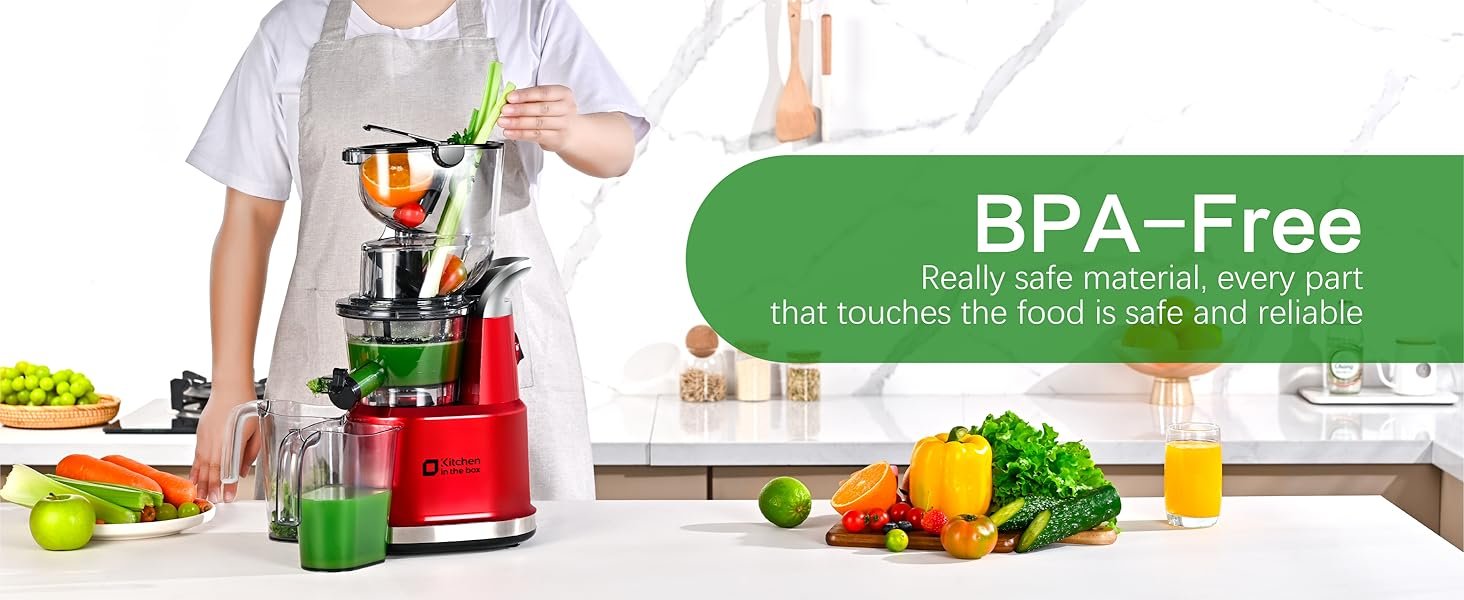 Cold Press Juicer Machines. Kitchen in the Box Slow Masticating Juicers Machine.3.26inch Large Wide Feed Chute Fit Whole Fruits & Vegetables.BPA Free.Easy to Clean (Bright Red)