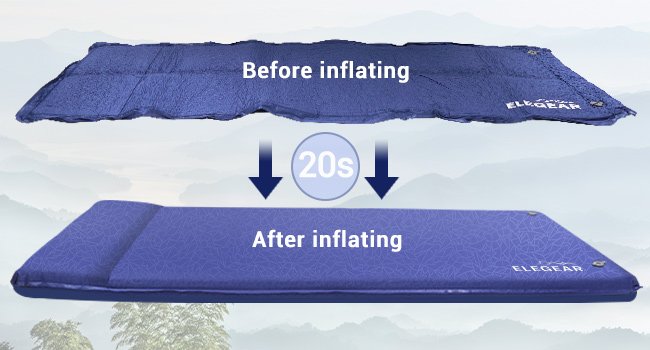 Elegear Self-Inflating Sleeping Pad, 3.18-Inch Extra-Thick Memory Foam Camping Pad with Pillow, 20-Second Quick Inflation, 4-Season Warm Camping Pad – Suitable for Camping/Travelling/Hiking/Car Use