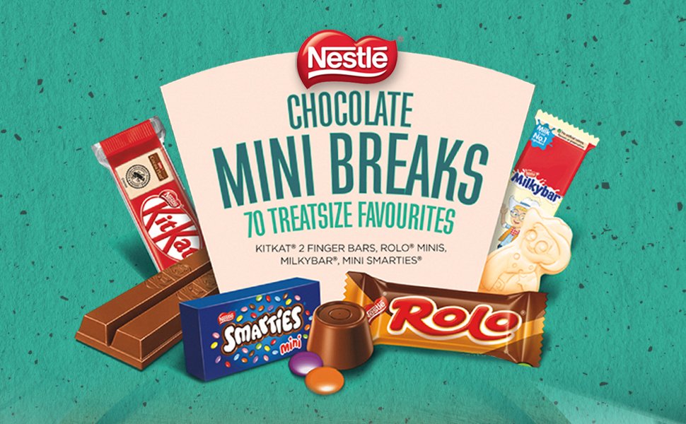 【Flash Sale】Nestlé Chocolate Mini's Selection Box, 70 Chocolate Biscuit Bars - Kit Kat, Smarties, Rolos, Milkybar, Sharing Bulk Chocolate Box