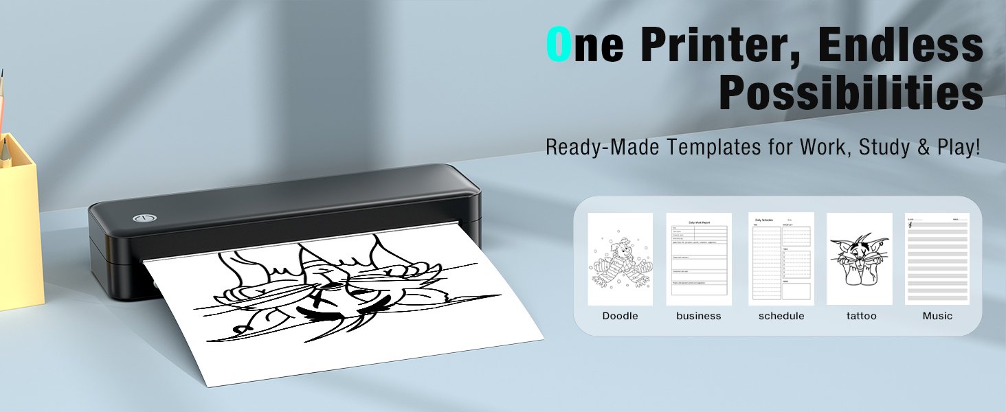 Portable Printer Wireless for Travel. Inkless Thermal Printer Supports 8.5 x 11 Inch Thermal Paper. Bluetooth Compatible with iOS. Android. Laptop Includes 2 Rolls & 10 Sheets of Paper Kit