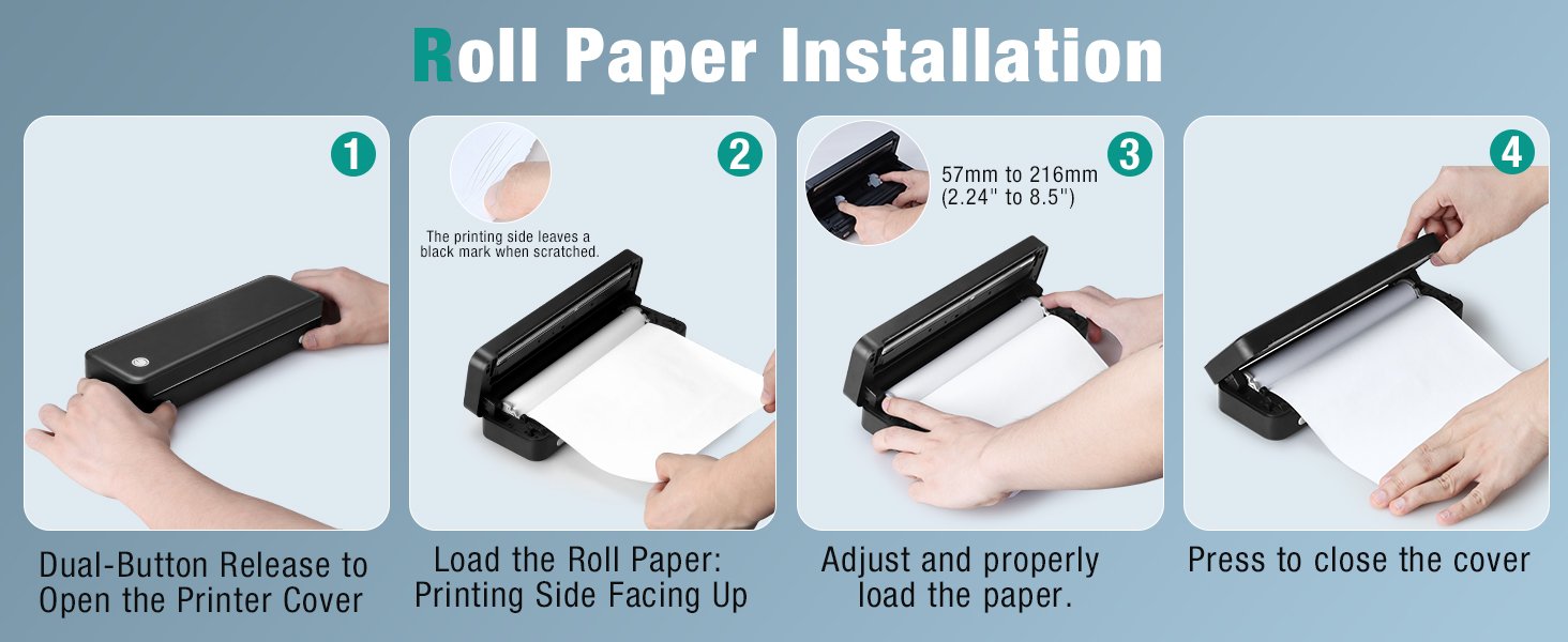 Portable Printer Wireless for Travel. Inkless Thermal Printer Supports 8.5 x 11 Inch Thermal Paper. Bluetooth Compatible with iOS. Android. Laptop Includes 2 Rolls & 10 Sheets of Paper Kit
