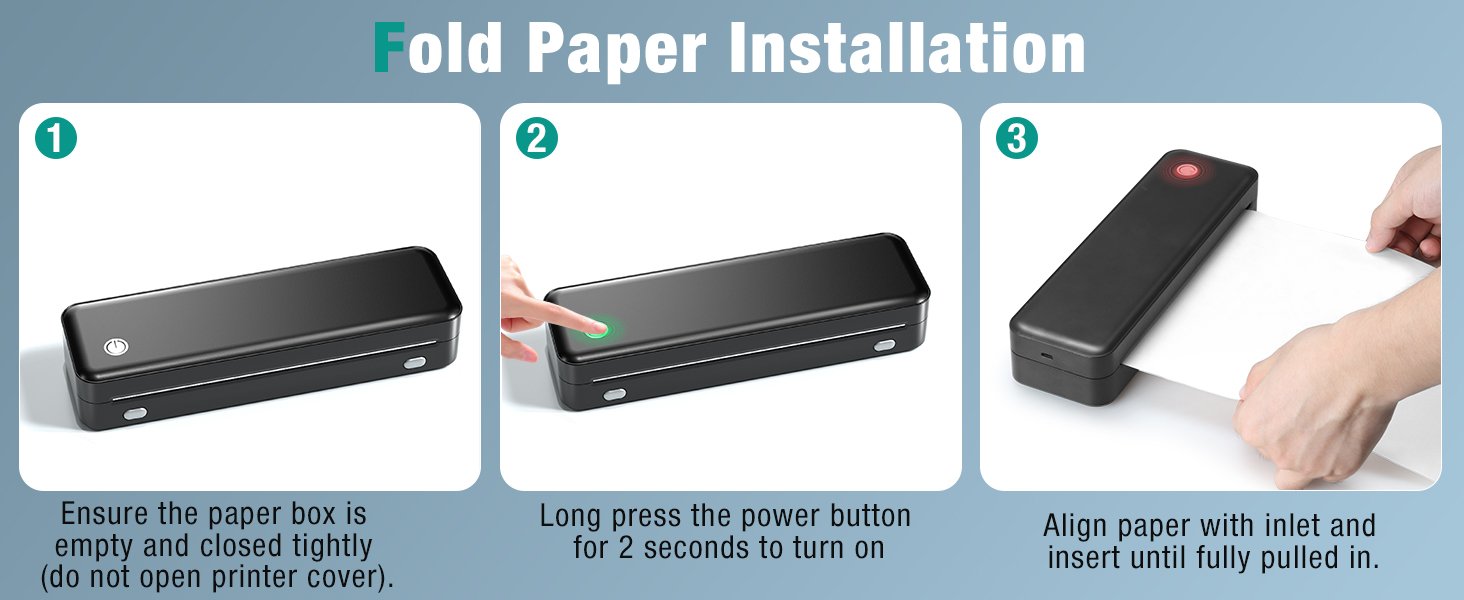 Portable Printer Wireless for Travel. Inkless Thermal Printer Supports 8.5 x 11 Inch Thermal Paper. Bluetooth Compatible with iOS. Android. Laptop Includes 2 Rolls & 10 Sheets of Paper Kit