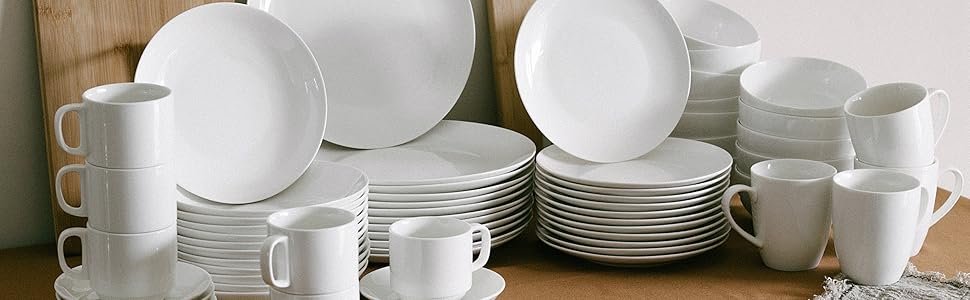 BTaT- White Dinner Plates. 10.5 inch. Set of 12. Restaurant Dishes. White Porcelain Dinner Plates. Christmas Gifts