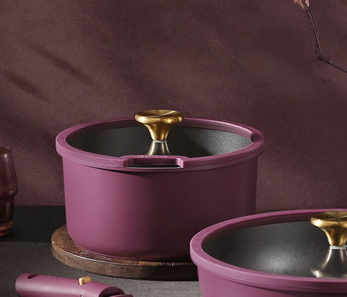 CAROTE 21pcs Pots and Pans Set. Nonstick Cookware Set Detachable Handle. Induction Kitchen Cookware Sets Non Stick with Removable Handle. RV Cookware Set. Gold and Purple