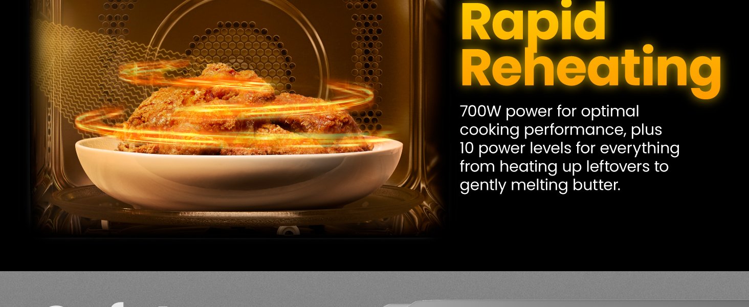 Chefman Countertop Microwave Oven 0.7 Cu. Ft.. 700 Watts with 10 Power Levels. 6 Cooking Presets with One-Touch Express Cook. Eco Mode. Child Safety Lock. & Mute Button - Black