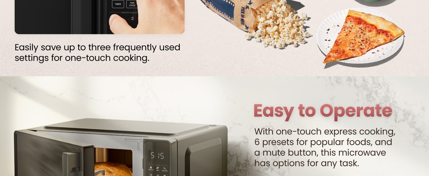 Chefman Countertop Microwave Oven 0.7 Cu. Ft.. 700 Watts with 10 Power Levels. 6 Cooking Presets with One-Touch Express Cook. Eco Mode. Child Safety Lock. & Mute Button - Black