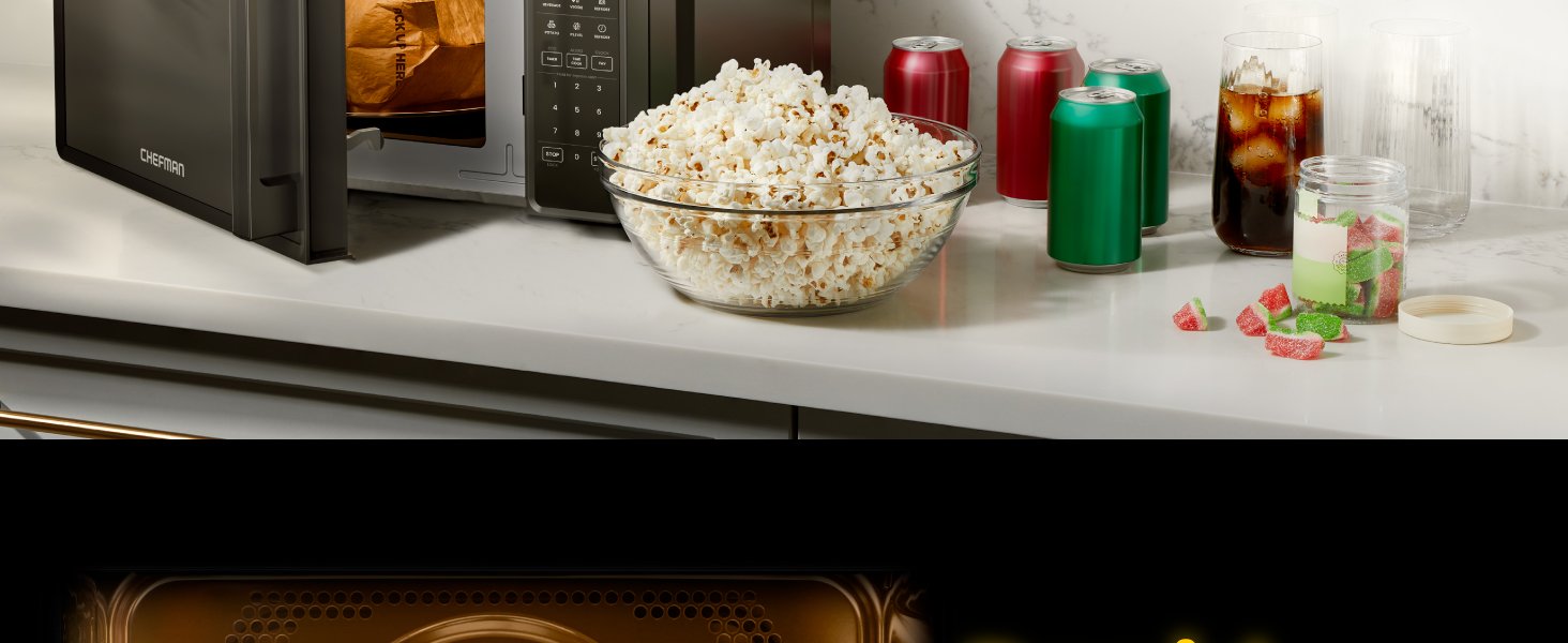 Chefman Countertop Microwave Oven 0.7 Cu. Ft.. 700 Watts with 10 Power Levels. 6 Cooking Presets with One-Touch Express Cook. Eco Mode. Child Safety Lock. & Mute Button - Black