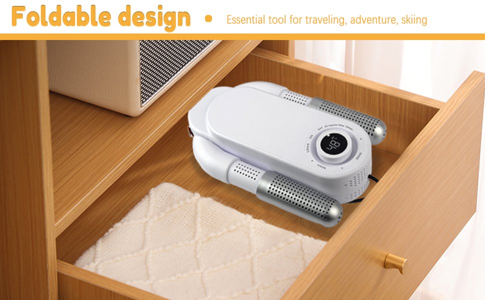 Shoe Dryer Glove Dryer. Dry Wet Shoes with 360°Heat Blower. Intelligent Shoes Dryer with Four Timer. Suitable for Sneaker. Glove. Boots. Ski Boot. Helmet. Folding and hanging Design