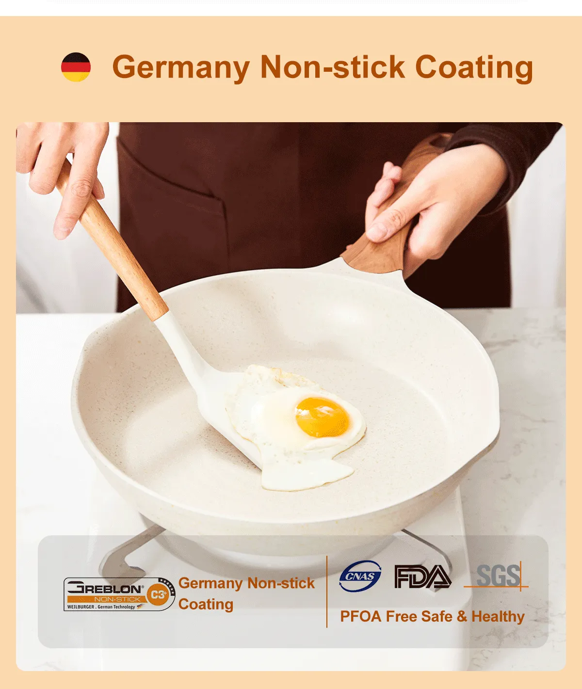 JEETEE White Granite Stone Non Stick Frying Pan with Cover Kawali Sale Cooking Pan Non Stick Frying Fan Induction Compatible