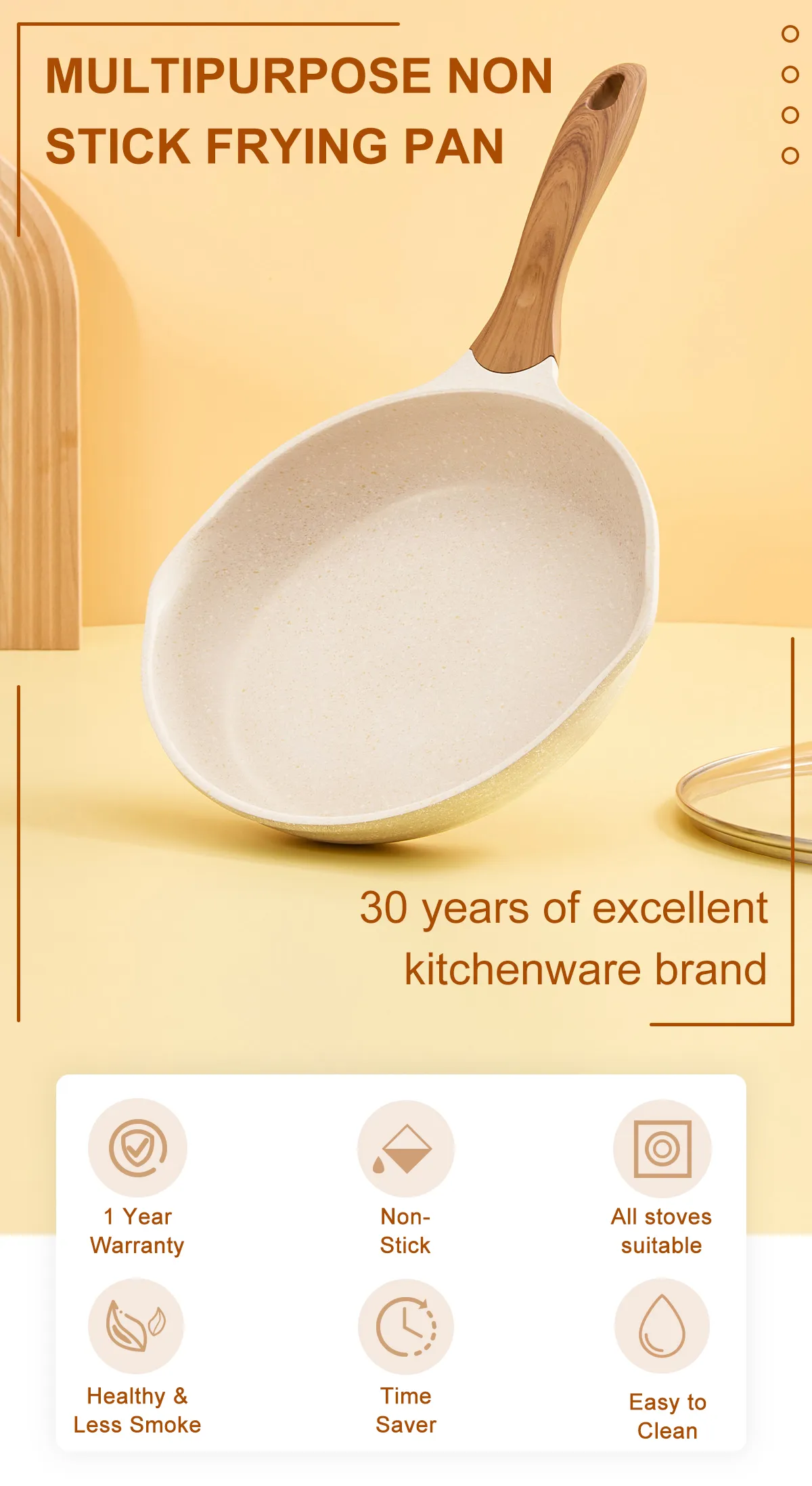 JEETEE White Granite Stone Non Stick Frying Pan with Cover Kawali Sale Cooking Pan Non Stick Frying Fan Induction Compatible