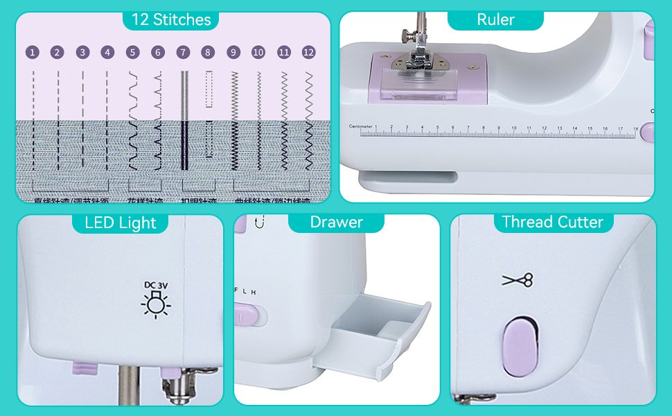 Mini Sewing Machine for Beginners. Portable Electric Sewing Machine with Dual Speed. 12 Built-in Stitches. Foot Pedal. and Accessories Kit for Home DIY Projects & Gift