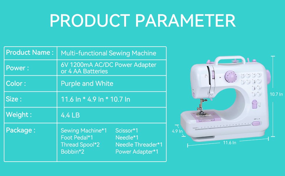 Mini Sewing Machine for Beginners. Portable Electric Sewing Machine with Dual Speed. 12 Built-in Stitches. Foot Pedal. and Accessories Kit for Home DIY Projects & Gift