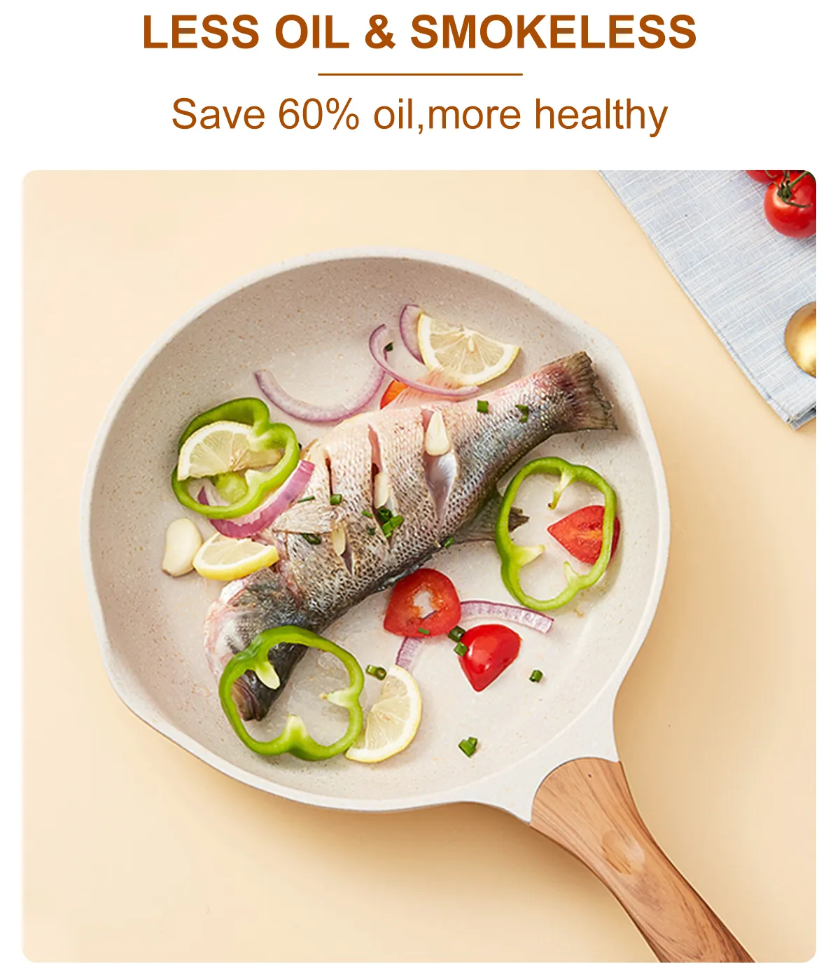 JEETEE White Granite Stone Non Stick Frying Pan with Cover Kawali Sale Cooking Pan Non Stick Frying Fan Induction Compatible